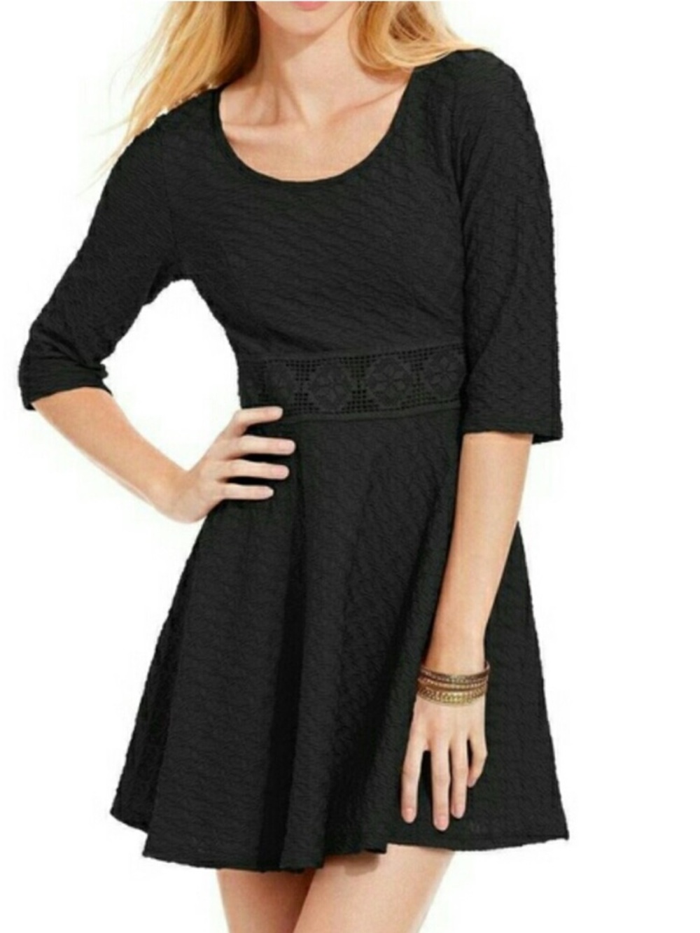 American Rag Black Textured Fit-and-Flare skater Dress